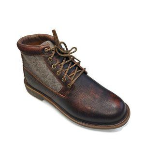 OluKai Men's Dark Brown Leather and Tan Fabric Boots